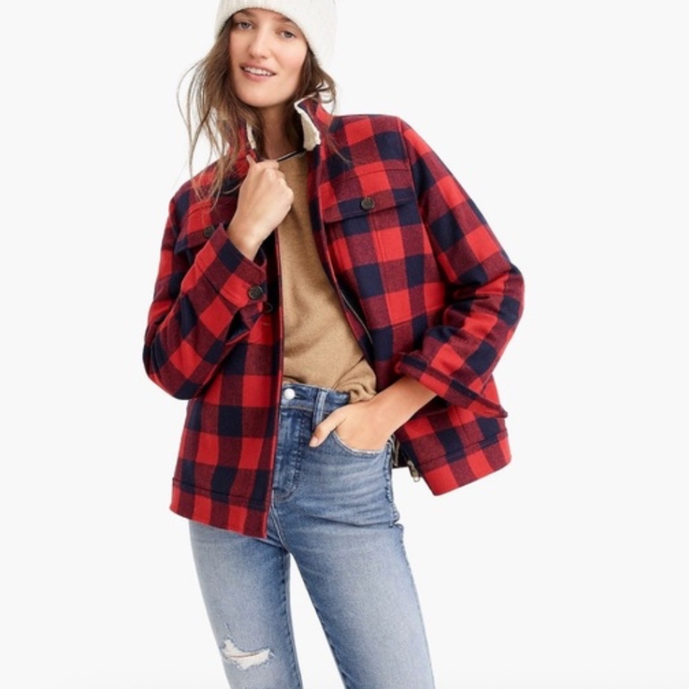 J. Crew Buffalo Plaid with Shearling Jacket